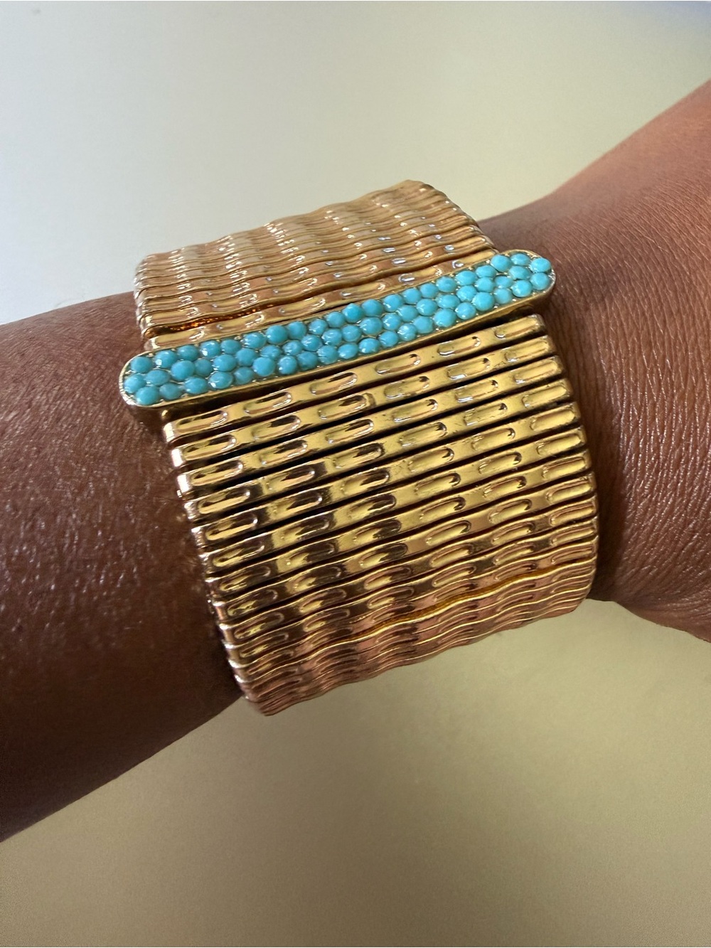 Gold Cuff Bracelet with Turquoise Accent - Women's Jewelry